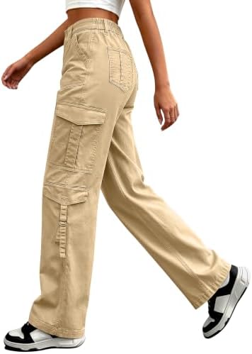 Eddoyee Cargo Pants for Women Elastic High Waisted Wide Leg Hiking Pants