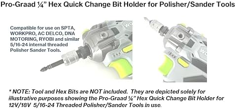 5/16-24 Adapters for Orbital/DA & 12V Cordless Polisher Sander Tools (1/4" Hex Bit Quick Change Adapter)