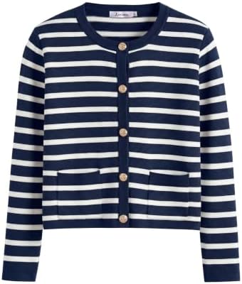 ANRABESS Women's Button Down Cropped Striped Cardigan Sweaters