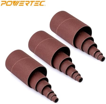 POWERTEC 11240 4.5 Inch Sanding Sleeves for Spindle Sander in 6 Sizes with Assorted Grits 80, 120, 240 | Aluminum Oxide Sandpaper Sanding Sleeve Assortment in Dia. 1/2, 3/4, 1, 1-1/2, 2 & 3-18 PK