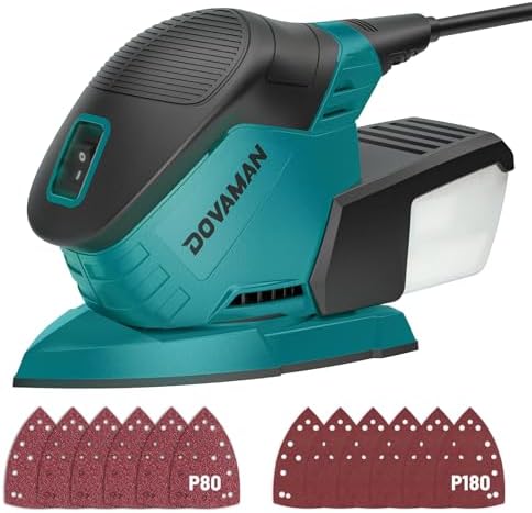 Upgraded Detail Sander, 12 Sandpapers, Micro-Filter Dust Box, 130W Motor