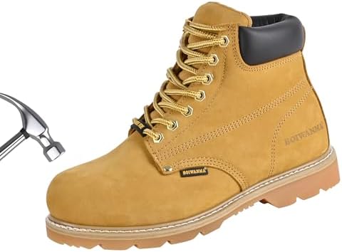 Work Boots for Men, Steel Toe, Leather, Oil, Slip and Heat Resistant Heavy Duty Wide Industrial & Construction Safety Boots, US 7-17 M & W