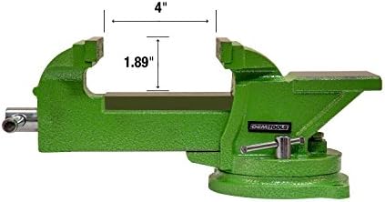 OEMTOOLS 24217 4-Inch Heavy Duty Bench Vise with 360-Degree Swivel Base, Table Vise or Bench Vise for Workshop and Woodworking, No-Hassle Permanent Mounting, Green