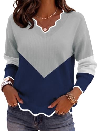 Zeagoo Women's 2026 Fall V Neck Sweater Long Sleeve Lightweight Knit Tops