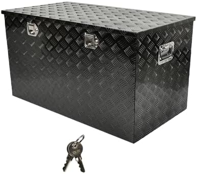44 Inch Heavy Duty Aluminum Truck Tool Box Pick Up Truck Bed RV Trailer Toolbox Storage Organizer with Side Handle, Lock & Keys，Black,5 Bar Tread 44"(L) X24''(W) X24(H) Storage Box