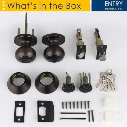 4 Pack Keyed Alike Door Knob with Double Cylinder Deadbolt Lock Set, Oil Rubbed Bronze Door Lock Sets Exterior, Round Style Door Knob Deadbolt Combination Set