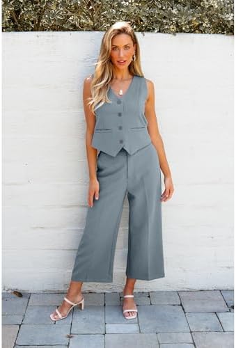 luvamia Vest Pant Suits for Women Dressy Wide Leg 2 Piece Sets Work Outfits