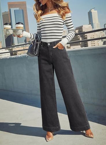 Dokotoo Women's Casual High Waisted Jeans Stretch Wide Leg Loose Denim Pant