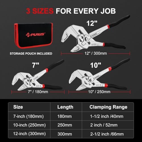 PURUS 10-Inch Pliers Wrench, CR-V Adjustable Wrench, Smooth Parallel Jaws, Groove Lock, Non-Slip Handle, with Storage Bag for home, Plumbing, Faucet, Pipe & Home Repair