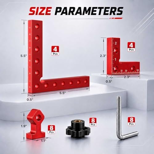 8Pack Corner Clamps for Woodworking, 90 Degree Clamp, 5.5" x 5.5"& 2.3" x 2.3" Aluminum Alloy Right Angle square Tool for Frames, Drawers, Screens, and Picture Frames, for Husband