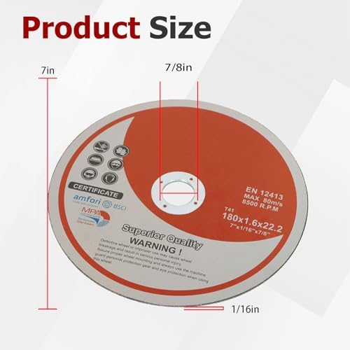 25 Pack 7"x1/16"x7/8" Cut-Off Wheel - Metal & Stainless Steel Cutting Discs