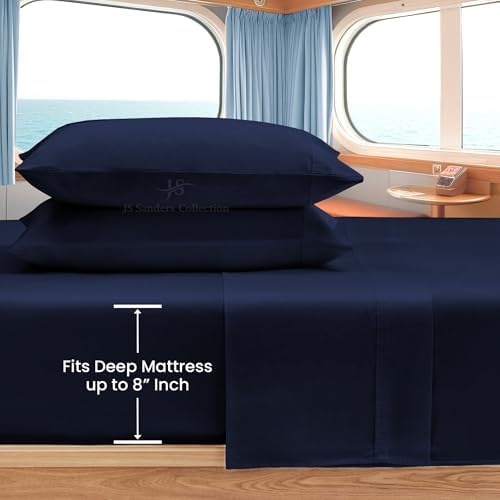 JS Sanders Collection 4PC Boat Sheet Set Universal XL V Berth, Nayy Blue
