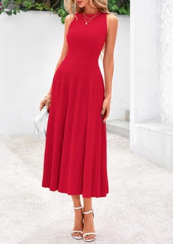 PRETTYGARDEN Women's Summer Pleated Midi Work Dress