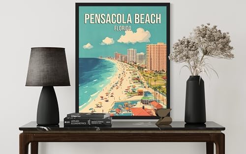 Pensacola Beach Florida Black Framed Wall Art Print Poster, US Vintage Retro Beach Scenery Posters Prints for Restroom Home Picture Painting Artwork Gallery 219 (Pensacola Beach Florida, 14"L x 11"W, Black Frame)