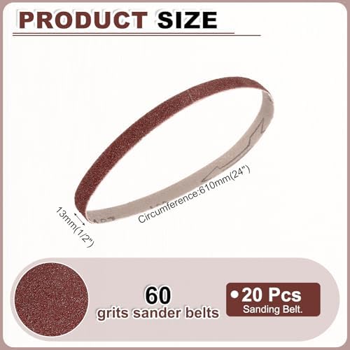 HARFINGTON 1/2 x 24 Inch Sanding Belts, 20 Pcs 60 Grit Aluminum Oxide