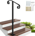 Handrail Railing, Single Post Handrail, Sturdy Outdoor Handrails with Base, Wrought Iron Stair Handrail Fits 1 or 2 Steps, Grab Rail for Steps Porch, Black | Wrought Iron Stair Handrail, Grab Rail for Steps Porch, Sturdy Outdoor Handrails with Base, Black