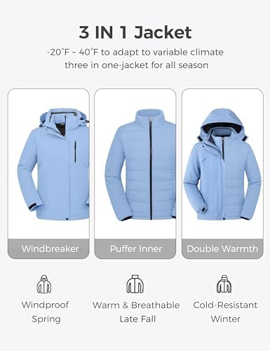 wantdo Women's 3 in 1 Ski Jacket Plus Size Winter Coats Snowboarding Jacket