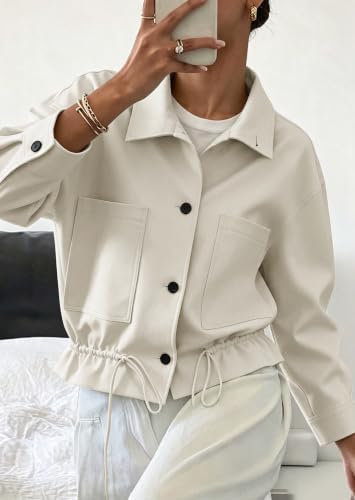 Womens Funnel Neck Jackets Fall Casual Ruffle Hem Cropped Coats