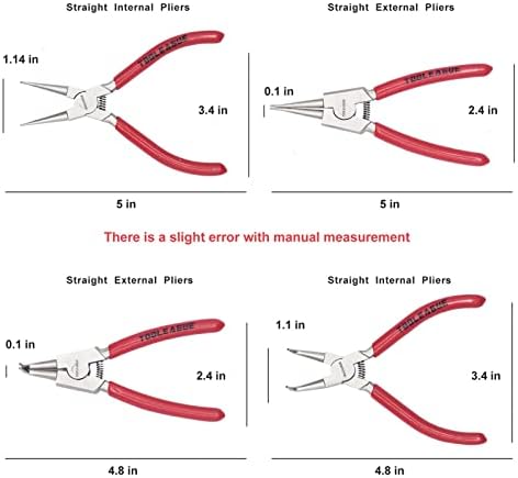 TOOLEAGUE 5" Small Snap Ring Pliers Set, Mini Circlip Pliers Kit, 4 Pcs