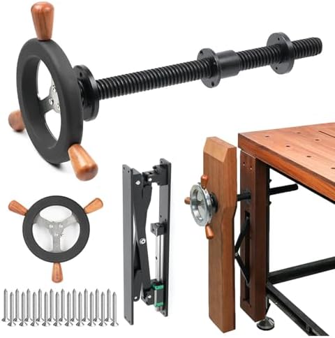 Bench Screw Leg Vise, Workbench Inertia Leg Clamps with Handwheel & Parallel X-Bracket, Stainless Steel Screws, Heavy Duty Woodworking Table Vise Clamps Set for DIY Accessories (Black)