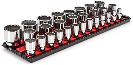 TEKTON 1/2 Inch Drive 12-Point Socket Set, 29-Piece | SHD92128 | (10 - 38 mm), Shallow, Socket Rail