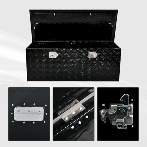48 Inch Heavy Duty Aluminum Truck Tool Box Pick Up Truck Bed RV Trailer Toolbox Storage Organizer with Side Handle, Lock & Keys，Black,5 Bar Tread 48"(L) X19.5''(W) X17.5(H) Storage Box