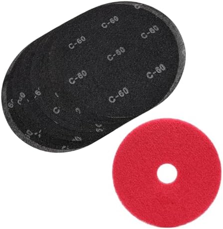 HUAALIUCHE 17" Sanding Screen Discs - Mesh Floor Sanding Screen - 60 Grit Black Silicon Carbide - for Wood Floors (10 Pack)+1-Piece Buffer Floor Pad