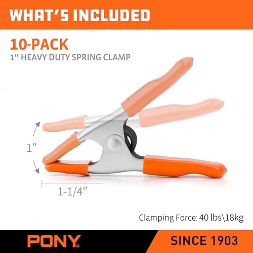 PONY 4" Heavy Duty Metal Spring Clamps with Protective Tips, 10-Piece