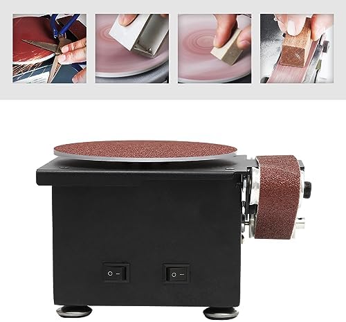 Mini Belt Disc Sander, Adjustable Speed 6-Inch Sanding Disc and 1.2 x 15-Inch Mini Bench Grinder for Wood Metal Stone Grinding, Small Spindle Sander Machine for Curve Grinding