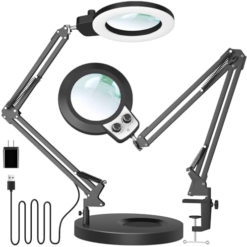 KIRKAS 12X Magnifying Glass with Light and Stand, Overhead Knob 2 in 1