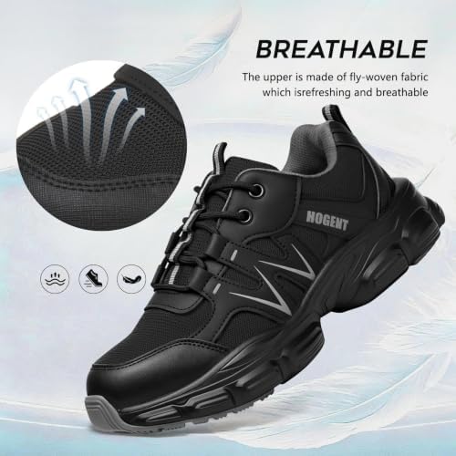 Hogent Steel Toe Shoes for Men Women - Non Slip & Lightweight Work Shoes