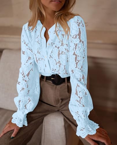 PRETTYGARDEN Women's Fall Trendy Long Sleeve Lace Tops