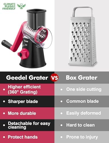 Geedel Rotary Cheese Grater Hand Crank, Cheese Shredder Vegetable Slicer
