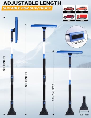 EcoNour 49" Snow Broom with Ice Scraper for Car Windshield & Windows