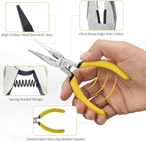 BOOSDEN 5 Inch Small Needle Nose Pliers Set, 5 Pack Jewelry Pliers