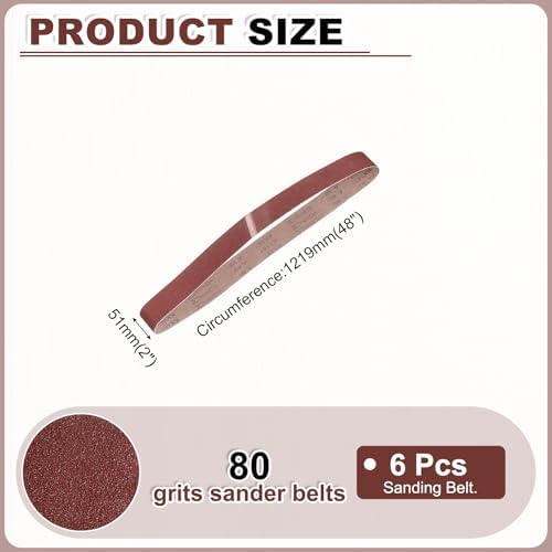 HARFINGTON 2 x 48 Inch Sanding Belts, 6 Pcs 80 Grit Aluminum Oxide