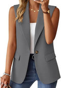 Mina Self Women's Sleeveless Vest Tops Open Front Lightweight Blazer Jacket