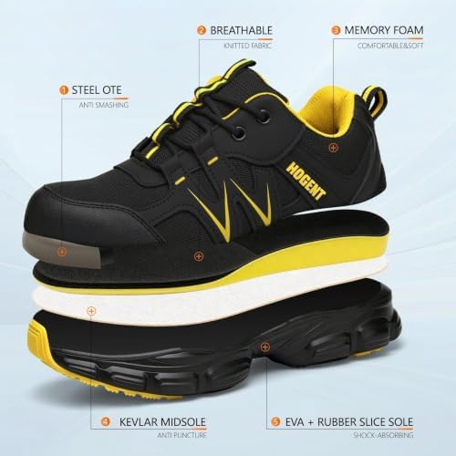 Hogent Steel Toe Shoes for Men Women - Non Slip & Lightweight Work Shoes