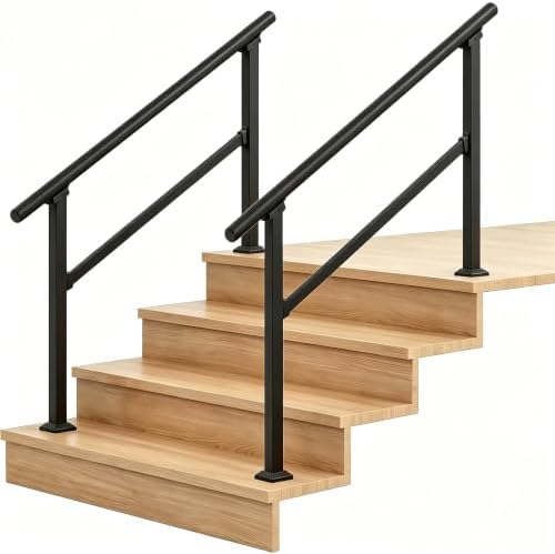 Hand Rails for Outdoor Steps，Stair Handrail & Indoor Stair Railing Kit，Railings for Outdoor Steps for Fence & Outdoor Steps (2, Black-Straight, 4 Step)