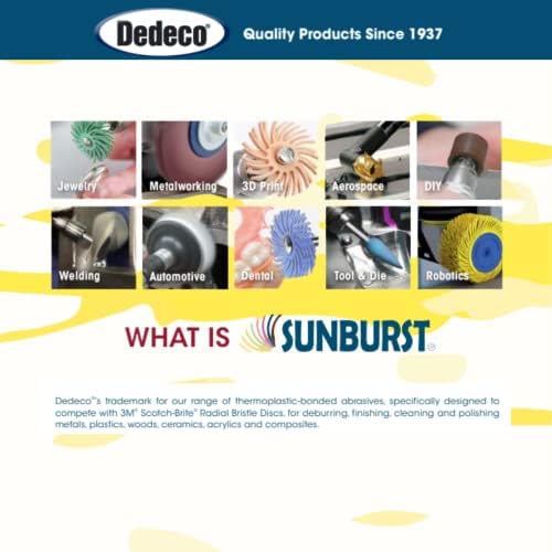 Dedeco Sunburst Radial Bristle Discs 6-Pack - 7/8" Curved 4-Ply Mounted Discs - Yellow 80 Grit (Coarse) - Aluminum Oxide for Polishing & Finishing