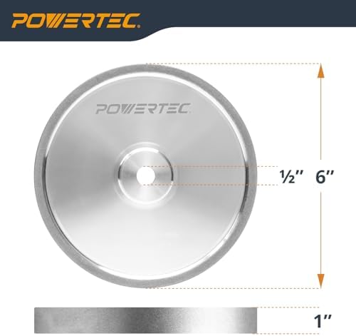 POWERTEC CBN Grinding Wheel 6 Inch 320 Grit, 1" Wide, 1/2" Arbor – Bench Grinder Sharpening Wheel for HSS Tools, Lathe Chisels, and Woodturning Tools (15703)
