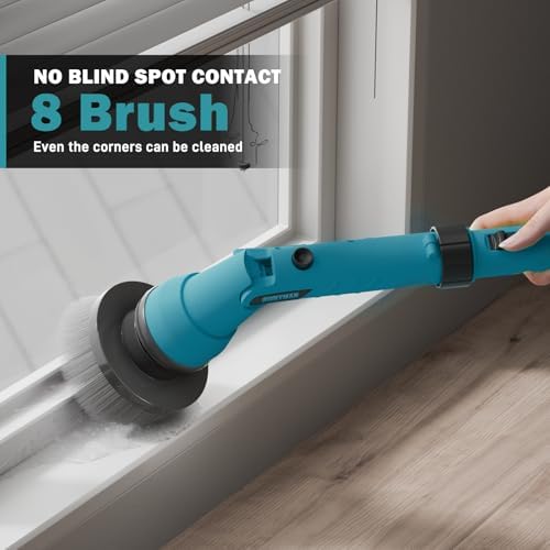 Alloyman 1200RPM Electric Spin Scrubber, 20V Replaceable Battery, Shower Cordless Cleaning Brush, Power Scrubber for Cleaning with 8 Brushes for Bathtub/Tub/Tile/Floor