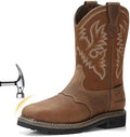 HISEA NINGO Steel Toe Work Boots for Men Square Toe Cowboy Boots Soft Toe
