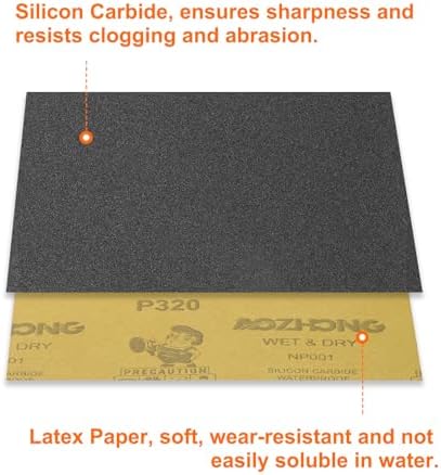 HARFINGTON 30pcs Sandpaper 320 Grit 9 x 11 Inch Waterproof Backing Silicon Carbide Abrasive Wet Dry Sanding Sheets for Wood Finishing, Metal Sanding, Automotive Polishing
