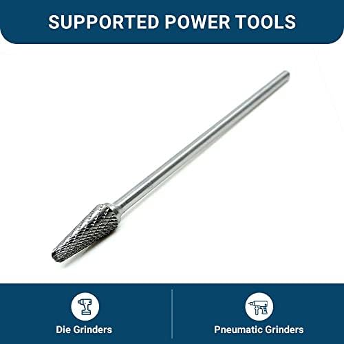 Benchmark Abrasives 6” Taper Shape Radius Double Cut Tungsten Carbide Die Grinder Bits Metal Deburring Tool Rotary Burr, 1/4 Inch Shaft, Engraving Tool for Woodworking Shaping Carving (SL-4)