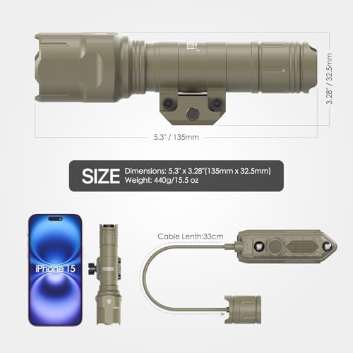 Feyachi Rifle Light 1200LM 22500Candela WL25 Tactical AR Flashlight LED Outdoor Light with Pressure Switch & Picatinny/Mlock Rail Mount, 3 Modes - High/Low/Strobe