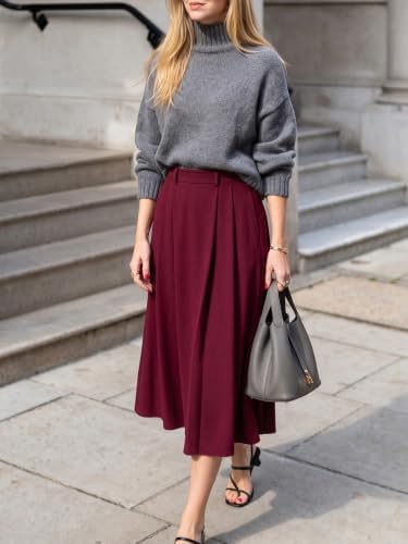 Casly Lamiit A-Line Midi Skirts for Women Business Skirt