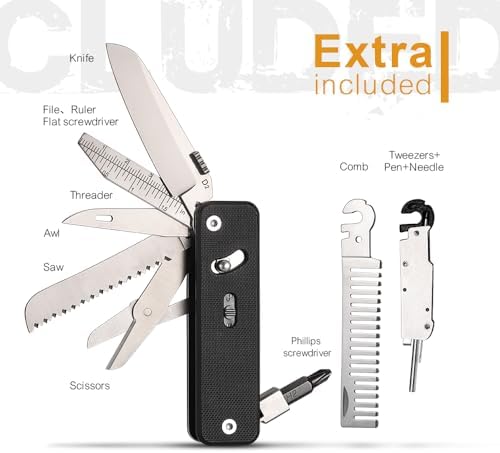 ROXON S503G Flex Companion 9 in 1 Modular EDC Tool D2 Pocket Knife (Black)