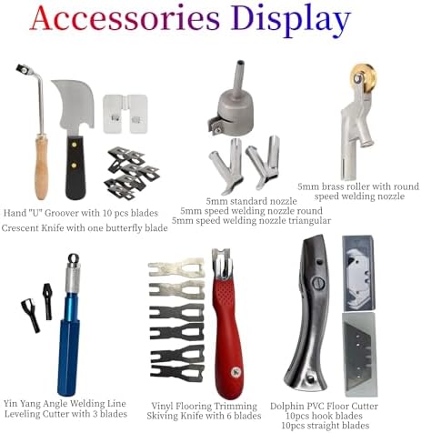 110V 1600W Hot Air Plastic Welder Hand Held Heat PVC Vinyl Linoleum Flooring Hot Air Welding Gun Tools Kit (Set 1)