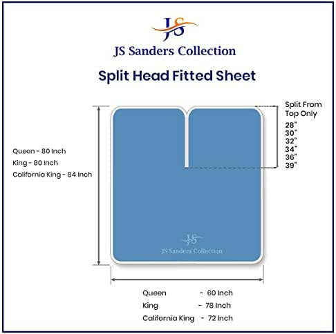 JS Sanders Collection Split Head Sheet Set King Size,Mediterranean Blue